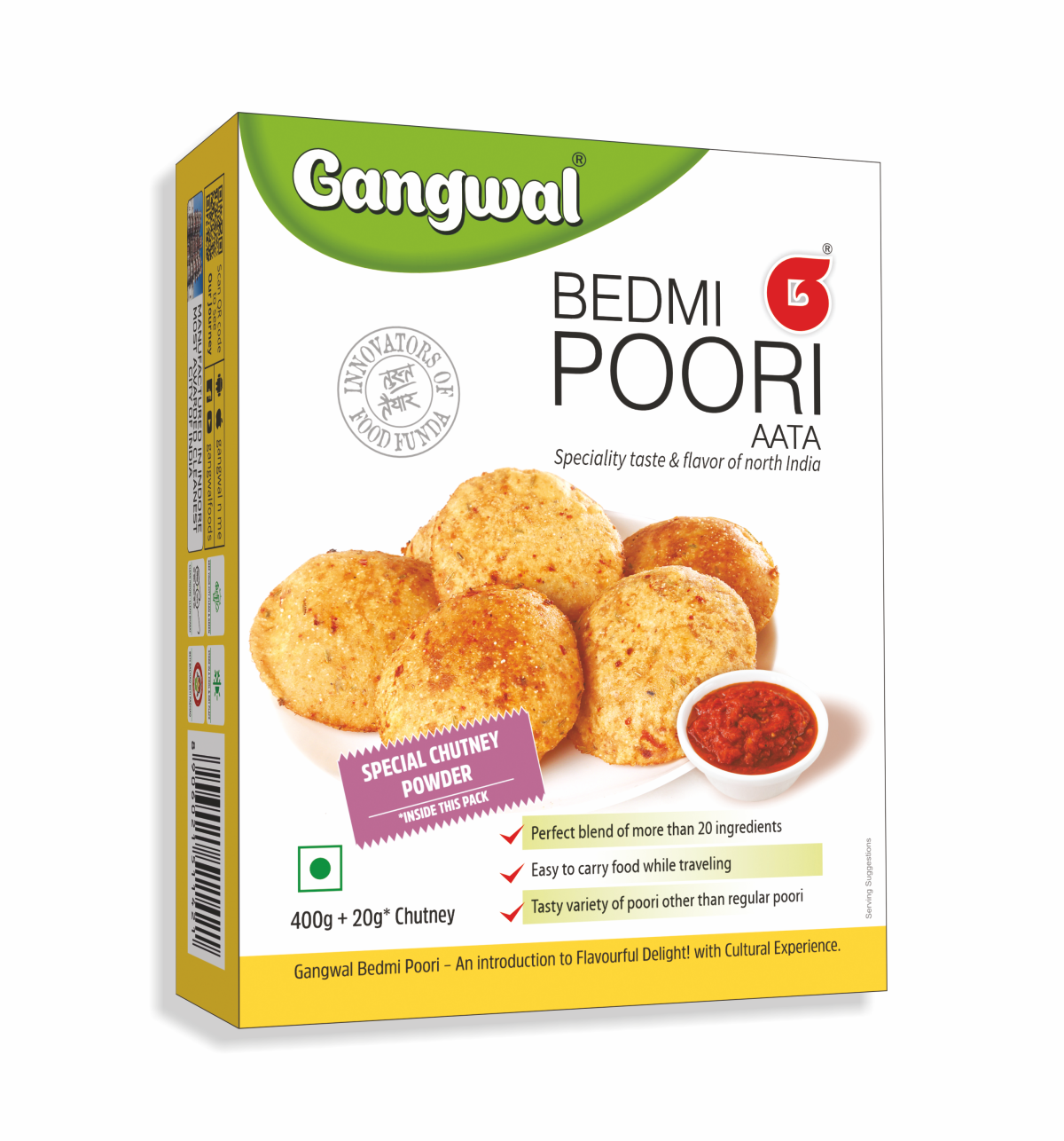 Gangwal Bedmi Poori Aata 400g with 20gm Chutney Powder